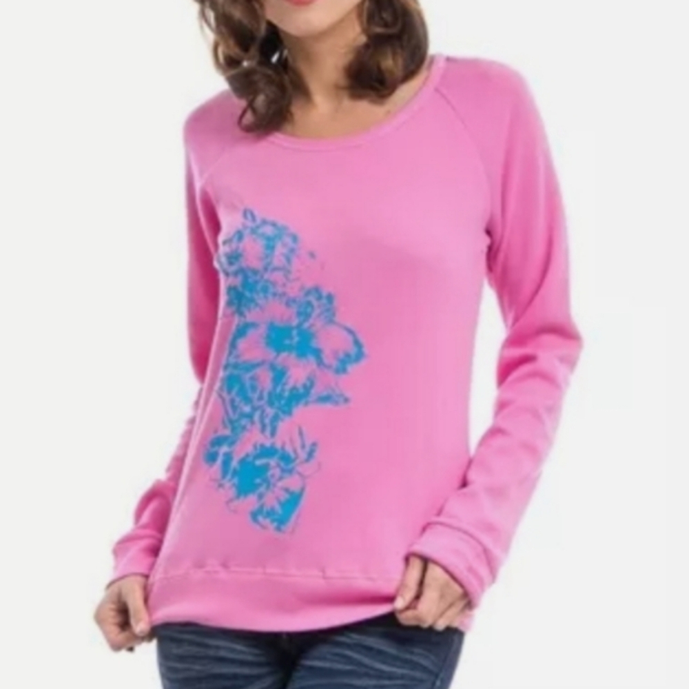Venus NWT Pink Blue Hawaiian Tropical Waffle Knit Top Shirt S M L XL NEW